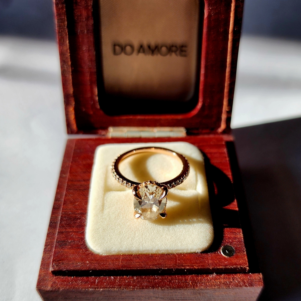 Stunning Custom 2.9CT Engagement Ring w/Pave Band & Hidden Halo